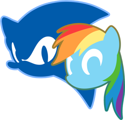 Size: 850x816 | Tagged: safe, artist:fuzon-s, character:rainbow dash, character:sonic the hedgehog, artifact, crossover, duo, logo, simple background, sonic the hedgehog (series), style emulation, transparent background