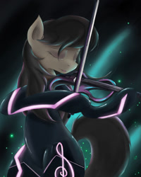 Size: 1200x1500 | Tagged: safe, artist:ardail, character:octavia melody, bodysuit, electric violin, eyes closed, female, solo, tron, violin