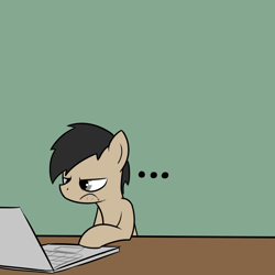 Size: 1000x1000 | Tagged: safe, artist:pj-nsfw, oc, oc only, oc:pj, species:pony, ..., angry, computer, disapproval, gray eyes, grumpy, male, reaction image, simple background, solo, stallion