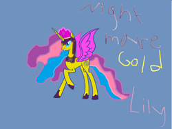 Size: 4560x3408 | Tagged: safe, artist:drawinggirl4, artist:moongazeponies, character:princess gold lily, absurd resolution, female, grin, nightmare, raised hoof, smiling, solo, spread wings, wings