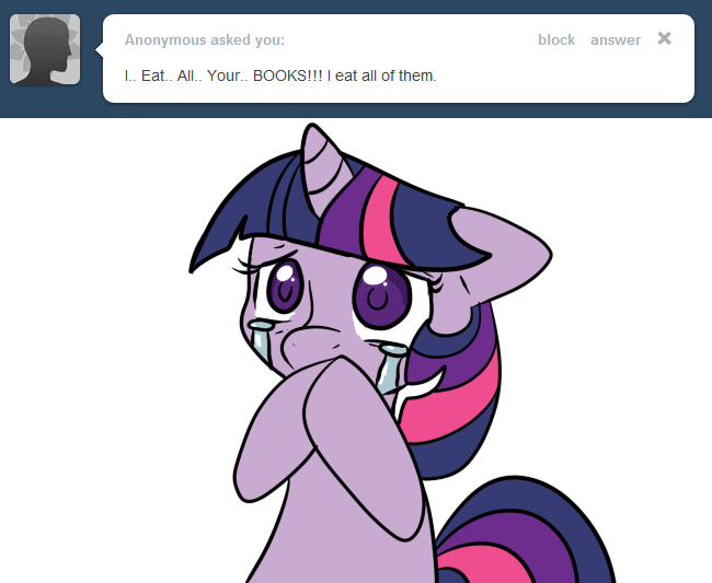 Size: 650x533 | Tagged: safe, artist:lustrous-dreams, character:twilight sparkle, ask filly twilight, animated, ask, crying, eye shimmer, female, filly, pure unfiltered evil, solo, tumblr, younger