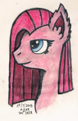 Size: 720x1109 | Tagged: safe, artist:mane-shaker, character:pinkamena diane pie, character:pinkie pie, colored, ear fluff, female, solo, traditional art, watercolor painting