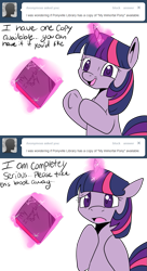 Size: 643x1186 | Tagged: safe, artist:lustrous-dreams, character:twilight sparkle, ask filly twilight, ask, book, female, filly, magic, my immortal, solo, tumblr, younger