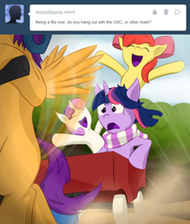 Size: 500x591 | Tagged: safe, artist:lustrous-dreams, character:apple bloom, character:scootaloo, character:sweetie belle, character:twilight sparkle, species:pegasus, species:pony, ask filly twilight, ask, cutie mark crusaders, filly, scooter, tumblr, younger
