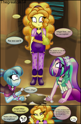 Size: 1024x1556 | Tagged: safe, artist:queentigrel, character:adagio dazzle, character:aria blaze, character:sonata dusk, my little pony:equestria girls, cake, comic, f.r.i.e.n.d.s, fork, reference