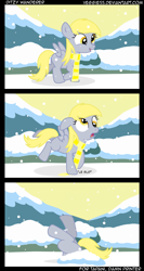 Size: 1132x2132 | Tagged: safe, artist:veggie55, character:derpy hooves, clothing, comic, filly, scarf, snow, snowfall