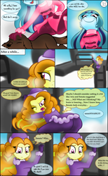 Size: 1024x1666 | Tagged: safe, artist:queentigrel, character:adagio dazzle, character:sonata dusk, species:wolf, my little pony:equestria girls, a dazzling winter, adagio dat-azzle, ass, butt, clothing, coat, comic, gloves, hat, leggings, pants, psychonata dusk, running makeup, snow, winter, winter outfit