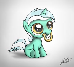 Size: 1181x1080 | Tagged: safe, artist:dori-to, character:lyra heartstrings, species:pony, species:unicorn, g4, cute, female, filly, filly lyra, looking up, lyrabetes, lyre, mouth hold, nom, sitting, smiling, solo, underhoof, younger