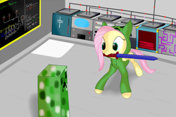 Size: 3000x2000 | Tagged: safe, artist:joey, character:fluttershy, clothing, creeper, creepershy, feed the beast, hoodie, minecraft, sword