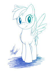 Size: 910x1200 | Tagged: safe, artist:fuzon-s, character:rainbow dash, female, gradient lineart, monochrome, sketch, smiling, solo, spread wings, wings
