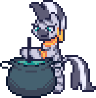 Size: 196x200 | Tagged: safe, artist:mrponiator, character:zecora, species:pony, species:zebra, animated, bipedal, cauldron, cute, female, hoof hold, kettle, mare, pixel art, pot, simple background, smiling, solo, stirring, transparent background, zecorable