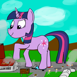 Size: 1000x1000 | Tagged: safe, artist:rapidstrike, character:twilight sparkle, species:pony, chocolate milk, exploitable meme, giant pony, giantess, macro, meme, spilled milk, this will end in tears