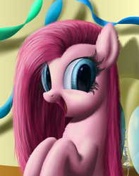 Size: 1579x2000 | Tagged: safe, artist:deathpwny, character:pinkamena diane pie, character:pinkie pie, cute, cuteamena, female, fluffy, open mouth, smiling, solo