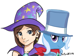 Size: 1300x1000 | Tagged: safe, artist:thealjavis, character:trixie, species:human, species:pony, species:unicorn, ace attorney, clothes swap, crossover, female, mare, trucy wright