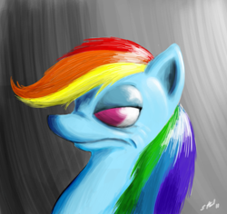 Size: 1875x1770 | Tagged: safe, artist:saliantsunbreeze, character:rainbow dash, species:pegasus, species:pony, abstract background, bust, female, frown, mare, no pupils, portrait, solo