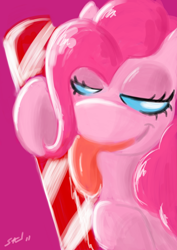 Size: 1240x1754 | Tagged: safe, artist:saliantsunbreeze, character:pinkie pie, species:earth pony, species:pony, candy cane, female, licking, mare, solo