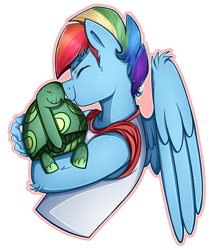 Size: 2371x2800 | Tagged: safe, artist:nolycs, artist:vocalmaker, character:rainbow dash, character:tank, species:anthro, species:pegasus, species:pony, episode:tanks for the memories, g4, my little pony: friendship is magic, blitzabetes, cute, duo, duo male, eyes closed, male, rainbow blitz, rule 63, rule63betes, smiling, snuggling, stallion, tankabetes, tortoise