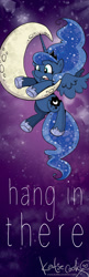 Size: 400x1237 | Tagged: safe, artist:katiecandraw, character:princess luna, bookmark, female, hang in there, moon, solo, tangible heavenly object