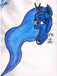 Size: 1280x1698 | Tagged: safe, artist:mane-shaker, character:princess luna, bust, colored, ear fluff, female, solo, traditional art, watercolor painting