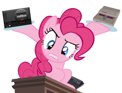 Size: 689x524 | Tagged: safe, artist:drpain, character:pinkie pie, episode:secret of my excess, g4, my little pony: friendship is magic, atari 2600, female, sega genesis, simple background, solo, super nintendo, white background
