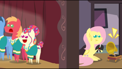 Size: 1280x729 | Tagged: safe, artist:mrponiator, character:big mcintosh, character:fluttershy, character:toe-tapper, character:torch song, species:earth pony, species:pony, episode:filli vanilli, g4, my little pony: friendship is magic, male, pointy ponies, stallion, the ponytones, what i learned today