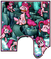 Size: 1776x2078 | Tagged: safe, artist:gray--day, character:pinkie pie, episode:too many pinkie pies, g4, my little pony: friendship is magic, :o, chest fluff, clone, clones, mushroom, pinkie clone, tongue out, underhoof