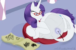 Size: 1280x853 | Tagged: safe, artist:m-p-l, character:rarity, character:spike, species:dracony, ship:sparity, blood, dragonified, female, glasses, pregnant, raridragon, rarity's glasses, shipping, solo, species swap, straight