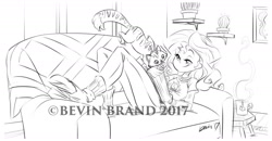 Size: 1280x665 | Tagged: safe, artist:bevin brand, character:sunset shimmer, species:eqg human, g4, my little pony:equestria girls, book, cat, coach, obtrusive watermark, official fan art, watermark