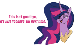 Size: 961x590 | Tagged: safe, artist:taaffeite, derpibooru original, character:twilight sparkle, character:twilight sparkle (alicorn), species:alicorn, species:pony, episode:the last problem, equestria girls:rainbow rocks, g4, my little pony: equestria girls, my little pony: friendship is magic, my little pony:equestria girls, spoiler:s09, bust, crying, dialogue, end of ponies, ethereal mane, female, jewelry, mare, movie reference, older, older twilight, open mouth, princess twilight 2.0, regalia, simple background, smiling, solo, tears of joy, transparent background