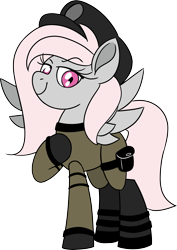 Size: 2026x2865 | Tagged: safe, artist:taaffeite, derpibooru original, oc, oc only, oc:violet, species:pegasus, species:pony, fallout equestria, clothing, commission, enclave, enclave armor, female, grand pegasus enclave, hoof on chest, mare, simple background, smiling, smug, solo, spread wings, transparent background, wings