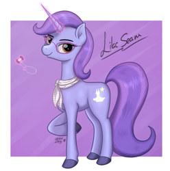 Size: 1518x1528 | Tagged: safe, alternate version, artist:serenepony, oc, oc only, oc:lilac seam, species:pony, species:unicorn, clothing, digital art, female, glasses, looking at you, magic, mare, needle, saddle arabian, scarf, simple background, solo, string, thread, unshorn fetlocks