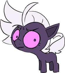 Size: 1051x1185 | Tagged: safe, artist:taaffeite, derpibooru original, oc, oc only, oc:cyberia starlight, species:pony, angry, chibi, disgruntled, female, looking at you, mare, simple background, solo, transparent background