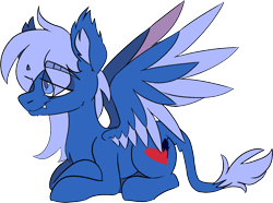 Size: 1830x1363 | Tagged: safe, artist:taaffeite, derpibooru original, oc, oc only, oc:kamko blueblood, species:dracony, species:dragon, species:pony, colored wings, colored wingtips, gift art, hybrid, leonine tail, male, original species, prone, simple background, solo, stallion, transparent background