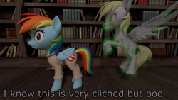 Size: 3840x2160 | Tagged: safe, artist:northern haste, character:derpy hooves, character:rainbow dash, species:pegasus, species:pony, 3d, 4k, cliche, dialogue, duo, female, floating, ghost, ghostbusters, mare, revamped ponies, source filmmaker, text, translucent, wings