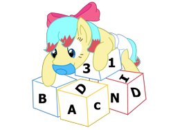Size: 4032x3024 | Tagged: safe, artist:ldj, artist:northern haste, oc, oc only, oc:serenity breeze, species:pony, baby, baby pony, blocks, colored, diaper, foal, pacifier, simple background, solo, transparent background