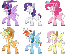 Size: 3271x2743 | Tagged: safe, artist:taaffeite, derpibooru original, character:applejack, character:fluttershy, character:pinkie pie, character:rainbow dash, character:rarity, character:twilight sparkle, character:twilight sparkle (alicorn), species:alicorn, species:deer, species:pony, species:reindeer, episode:best gift ever, g4, my little pony: friendship is magic, antlers, cloven hooves, colored hooves, deerified, mane six, reindeer dash, reindeerified, simple background, species swap, that was fast, transparent background