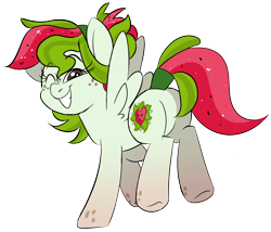 Size: 2968x2536 | Tagged: safe, artist:taaffeite, derpibooru original, oc, oc only, oc:watermelana, species:pegasus, species:pony, colored sketch, cutie mark, female, freckles, gradient hooves, grin, mare, one eye closed, raised hoof, rear view, simple background, sketch, smiling, solo, transparent background, wink