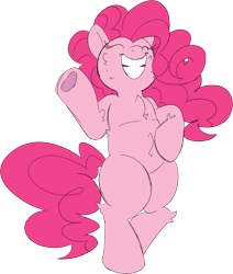 Size: 3329x3925 | Tagged: safe, artist:taaffeite, derpibooru original, character:pinkie pie, species:earth pony, species:pony, chubby, female, fluffy, happy, mare, missing cutie mark, simple background, smiling, solo, transparent background, underhoof