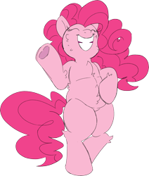 Size: 3329x3925 | Tagged: safe, alternate version, artist:taaffeite, derpibooru original, character:pinkie pie, species:earth pony, species:pony, chubby, female, fluffy, happy, mare, missing cutie mark, simple background, smiling, solo, transparent background, underhoof