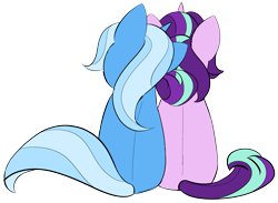 Size: 2705x1979 | Tagged: safe, artist:taaffeite, derpibooru original, character:starlight glimmer, character:trixie, species:pony, species:unicorn, ship:startrix, couple, female, leaning, lesbian, rear view, shipping, simple background, transparent background