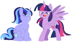 Size: 5404x3151 | Tagged: safe, artist:taaffeite, derpibooru original, character:twilight sparkle, character:twilight sparkle (alicorn), species:alicorn, species:pony, alternate hairstyle, bedroom eyes, blushing, clone, colored sketch, cutie mark, female, heart eyes, looking, looking at you, looking down, mare, open mouth, ponidox, raised hoof, self ponidox, simple background, sketch, smiling, spread wings, white background, wingboner, wingding eyes, wings
