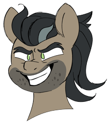 Size: 1722x1945 | Tagged: safe, artist:taaffeite, derpibooru original, character:doctor caballeron, species:earth pony, species:pony, bust, colored sketch, evil grin, grin, male, request, scrunchy face, simple background, sketch, smiling, solo, stallion, transparent background