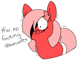 Size: 965x747 | Tagged: safe, artist:taaffeite, derpibooru original, oc, oc only, oc:downvote, species:pony, derpibooru, derpibooru ponified, bust, dialogue, female, mare, meta, ponified, rage, shaking, simple background, solo, transparent background, vulgar, wide eyes