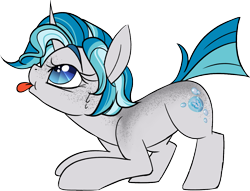 Size: 1186x908 | Tagged: safe, artist:taaffeite, oc, oc only, oc:bubble lee, species:pony, species:unicorn, butt freckles, colored pupils, curved horn, cute, female, freckles, horn, looking up, mare, silly, solo, tongue out