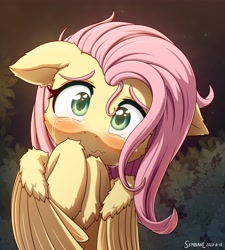 Size: 3686x4096 | Tagged: safe, artist:symbianl, character:fluttershy, species:pegasus, species:pony, g4, cowering, crying, fear, looking at you, simple background, solo, terrified