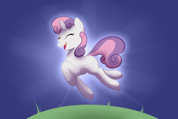 Size: 1280x853 | Tagged: safe, artist:braeburned, imported from derpibooru, character:sweetie belle, species:pony, species:unicorn, eyes closed, open mouth, solo