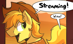 Size: 1280x768 | Tagged: safe, artist:braeburned, imported from derpibooru, character:braeburn, species:pony, comic:all aboard, explicit series, happy, livestream