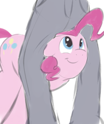 Size: 425x506 | Tagged: safe, artist:braeburned, imported from derpibooru, character:pinkie pie, species:human, species:pony, cute, diapinkes, personal space invasion, silly, silly pony, sketch