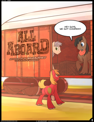 Size: 1256x1626 | Tagged: safe, artist:braeburned, artist:sidekick, imported from derpibooru, character:big mcintosh, character:john bull, character:promontory, species:pony, comic:all aboard, comic, cute, explicit series, male, railroad, saddle up!, stallion, stupid sexy promontory