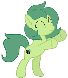 Size: 2050x2340 | Tagged: safe, artist:torvusil, imported from derpibooru, oc, oc only, oc:silly numptie, species:earth pony, species:pony, bee, digital art, eyes closed, female, green hair, green mane, green tail, happy, high res, mare, mlplounge, paint.net, simple background, smiling, solo, standing, transparent background, upsies